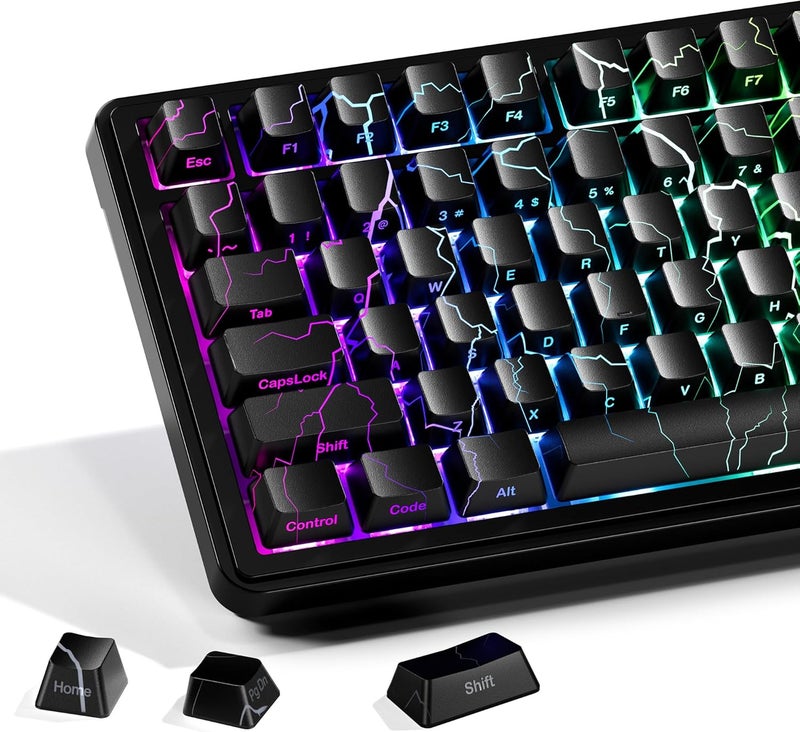 HITIME x XVX Lightning Keycaps 60 75 100 Percent - Shine Through Keycaps w/IMD Tech, for Mechanical Keyboards, Full 118 Key Set, OEM Profile, Lines Backlit, Side Printed - Black - Image 1